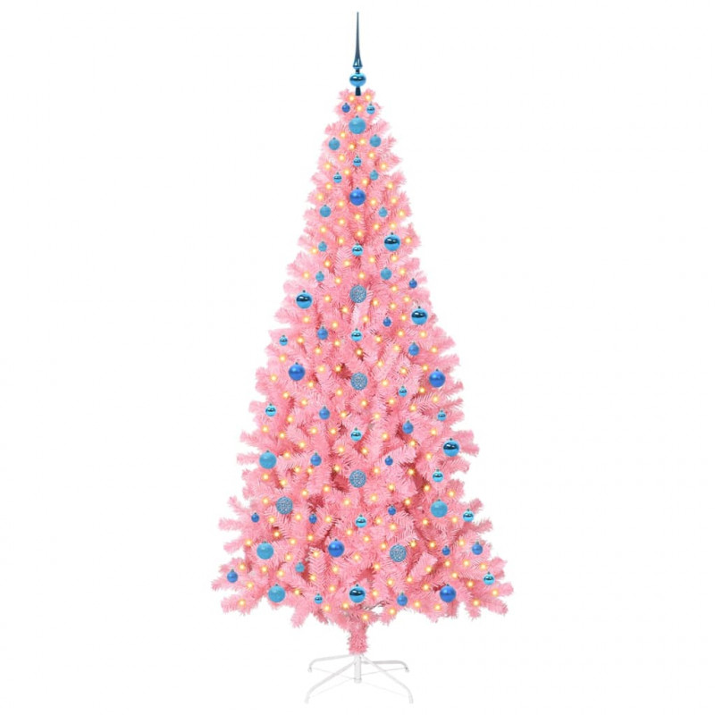 Choinka z 300 diodami LED z podstawą Różowy 210 cm PVC