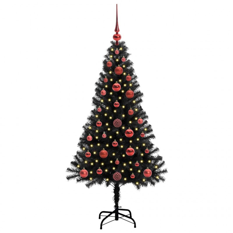 Choinka z 150 diodami LED z podstawą Czarny 120 cm PVC