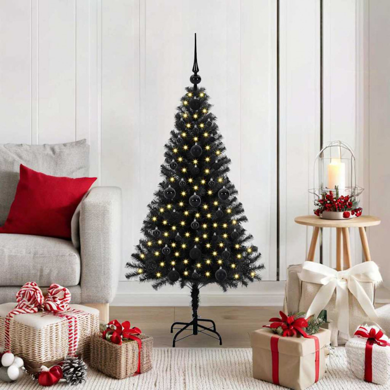 Choinka z 150 diodami LED z podstawą Czarny 120 cm PVC