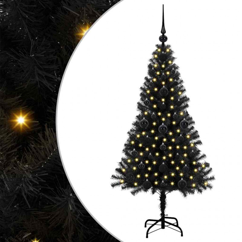 Choinka z 150 diodami LED z podstawą Czarny 120 cm PVC