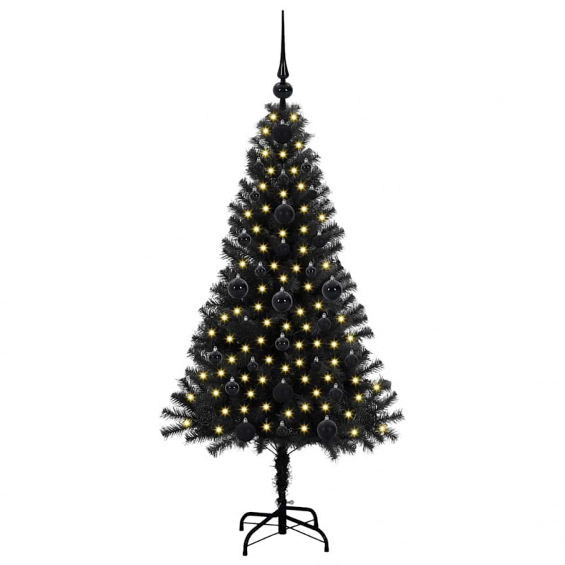 Choinka z 150 diodami LED z podstawą Czarny 120 cm PVC