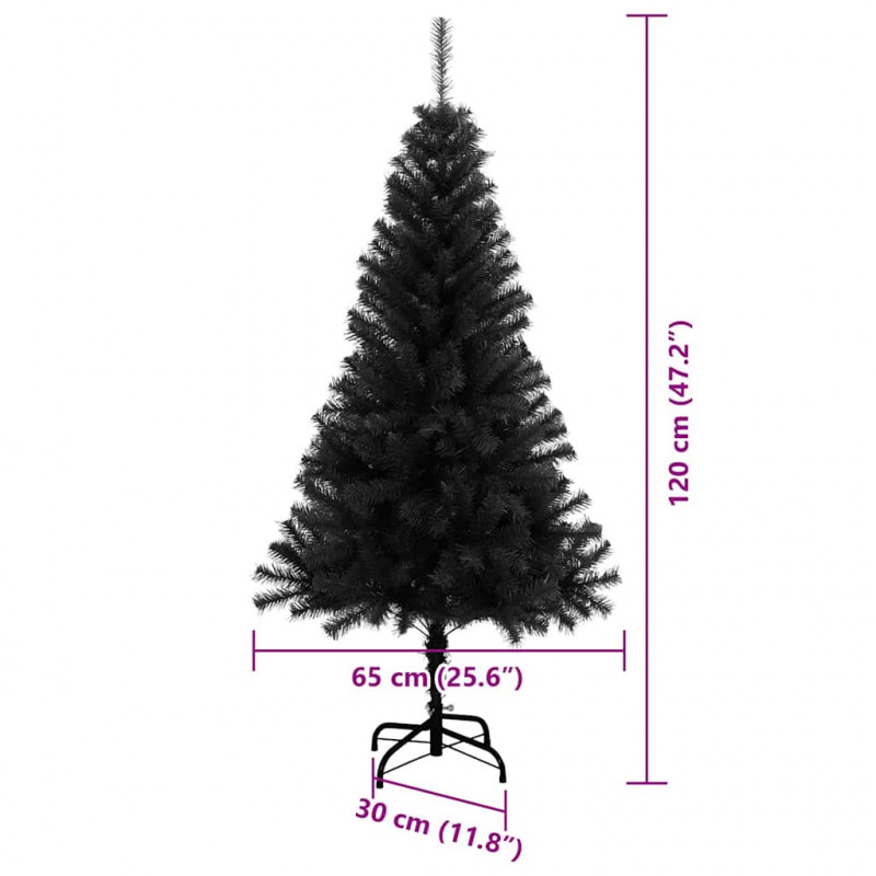 Choinka z 150 diodami LED z podstawą Czarny 120 cm PVC