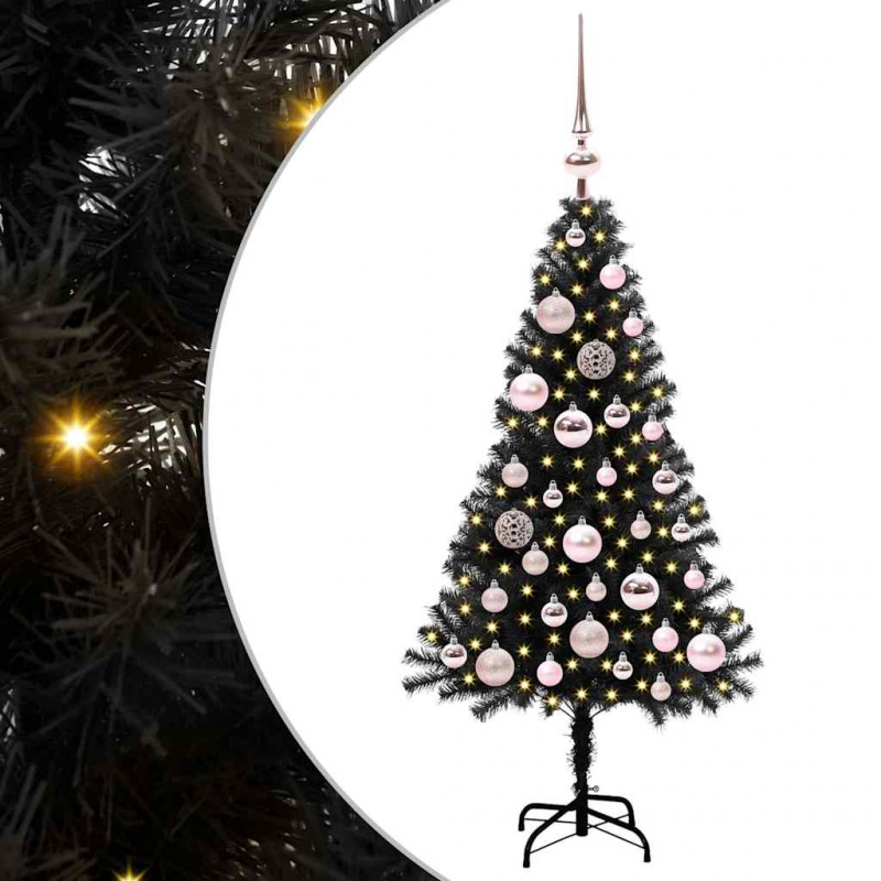 Choinka z 150 diodami LED z podstawą Czarny 120 cm PVC