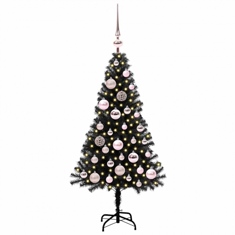 Choinka z 150 diodami LED z podstawą Czarny 120 cm PVC