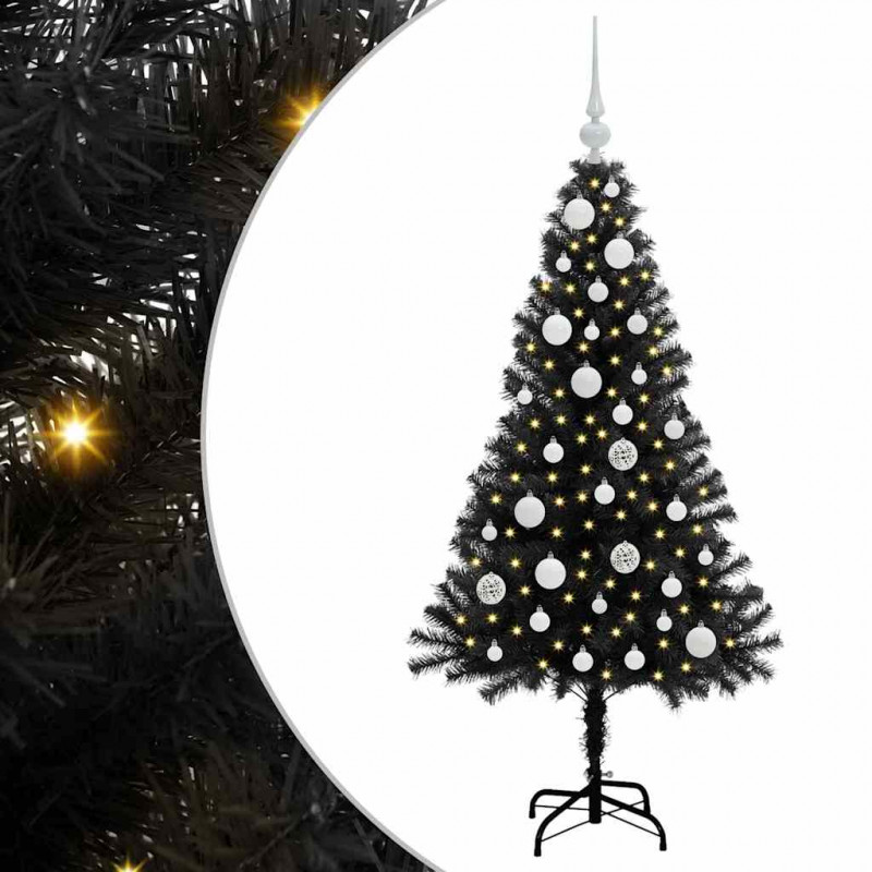 Choinka z 150 diodami LED z podstawą Czarny 120 cm PVC