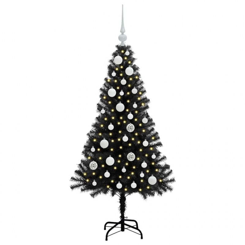 Choinka z 150 diodami LED z podstawą Czarny 120 cm PVC