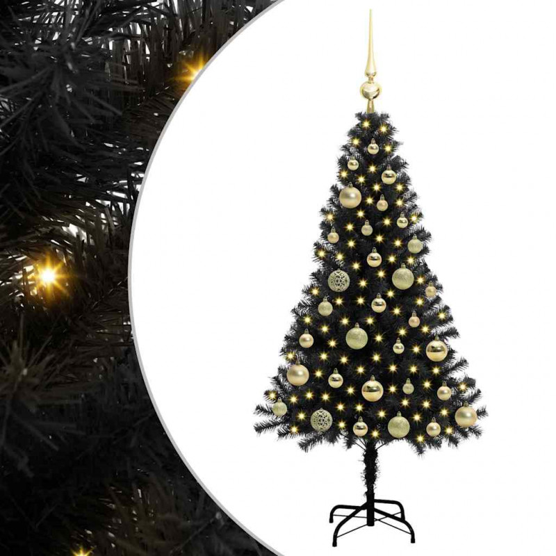 Choinka z 150 diodami LED z podstawą Czarny 120 cm PVC