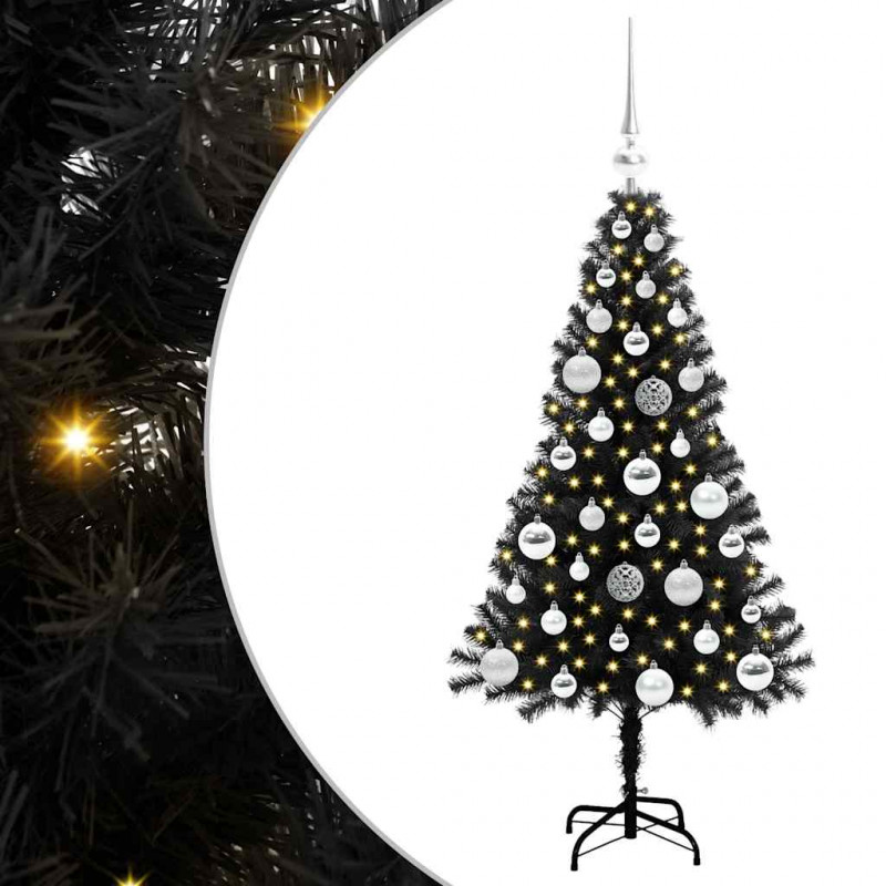 Choinka z 150 diodami LED z podstawą Czarny 120 cm PVC