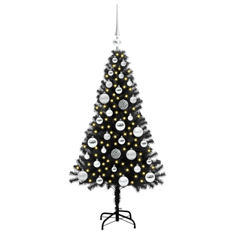 Choinka z 150 diodami LED z podstawą Czarny 120 cm PVC