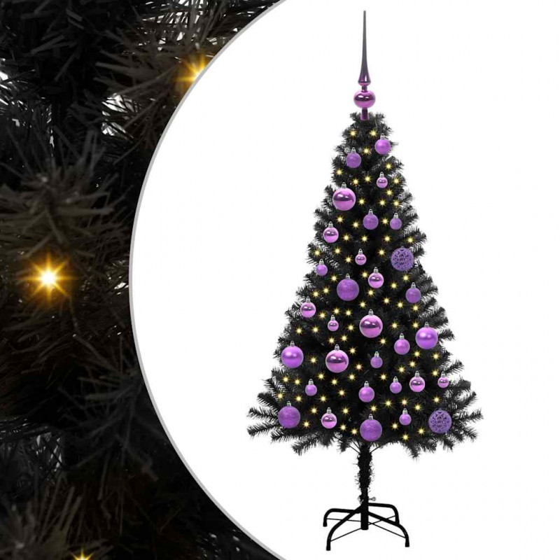 Choinka z 150 diodami LED z podstawą Czarny 120 cm PVC