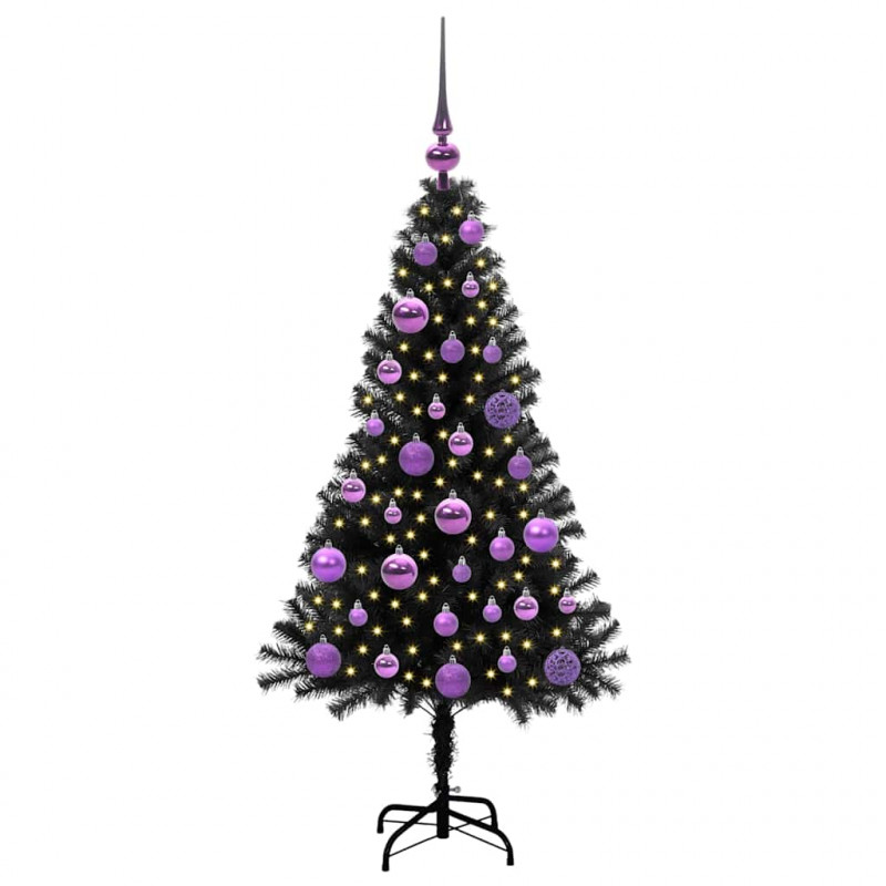 Choinka z 150 diodami LED z podstawą Czarny 120 cm PVC