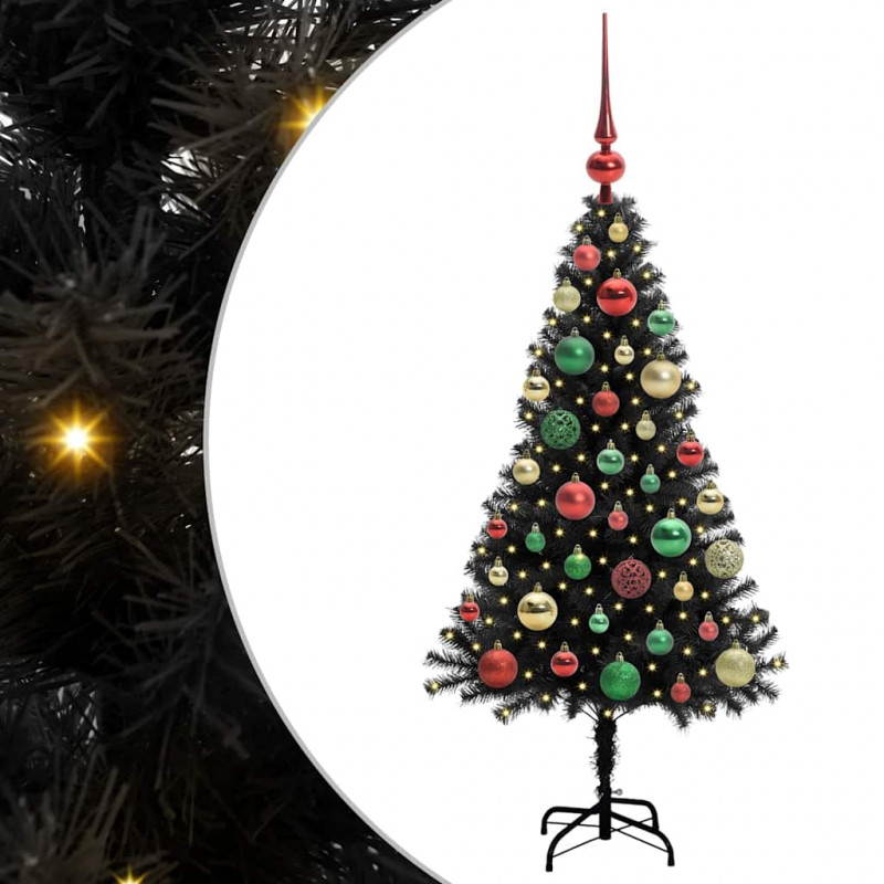 Choinka z 150 diodami LED z podstawą Czarny 120 cm PVC