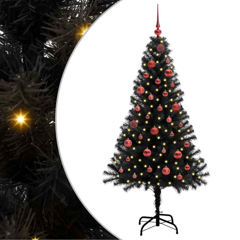 Choinka z 150 diodami LED z podstawą Czarny 150 cm PVC