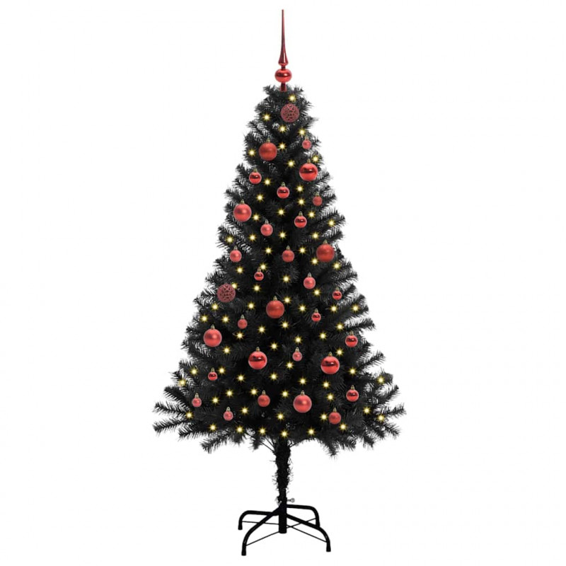 Choinka z 150 diodami LED z podstawą Czarny 150 cm PVC
