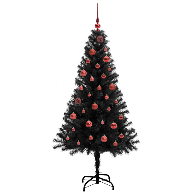 Choinka z 150 diodami LED z podstawą Czarny 150 cm PVC