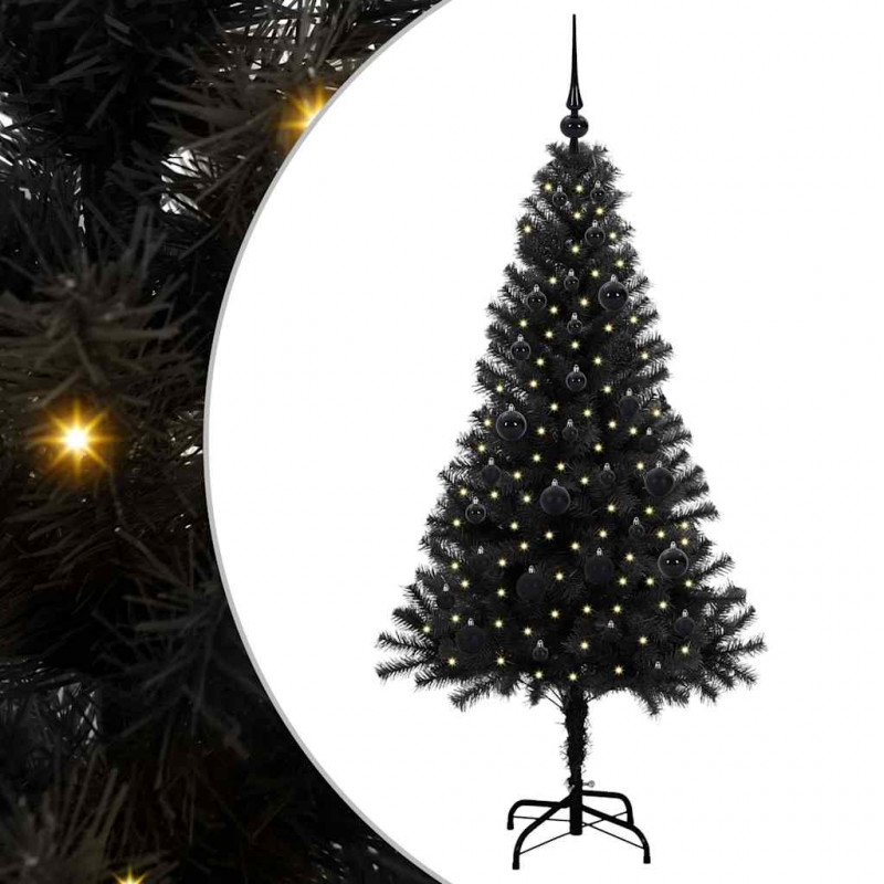 Choinka z 150 diodami LED z podstawą Czarny 150 cm PVC