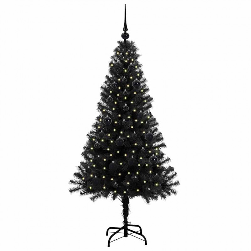 Choinka z 150 diodami LED z podstawą Czarny 150 cm PVC