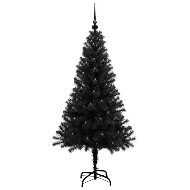 Choinka z 150 diodami LED z podstawą Czarny 150 cm PVC