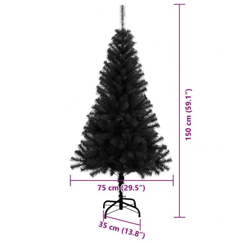 Choinka z 150 diodami LED z podstawą Czarny 150 cm PVC