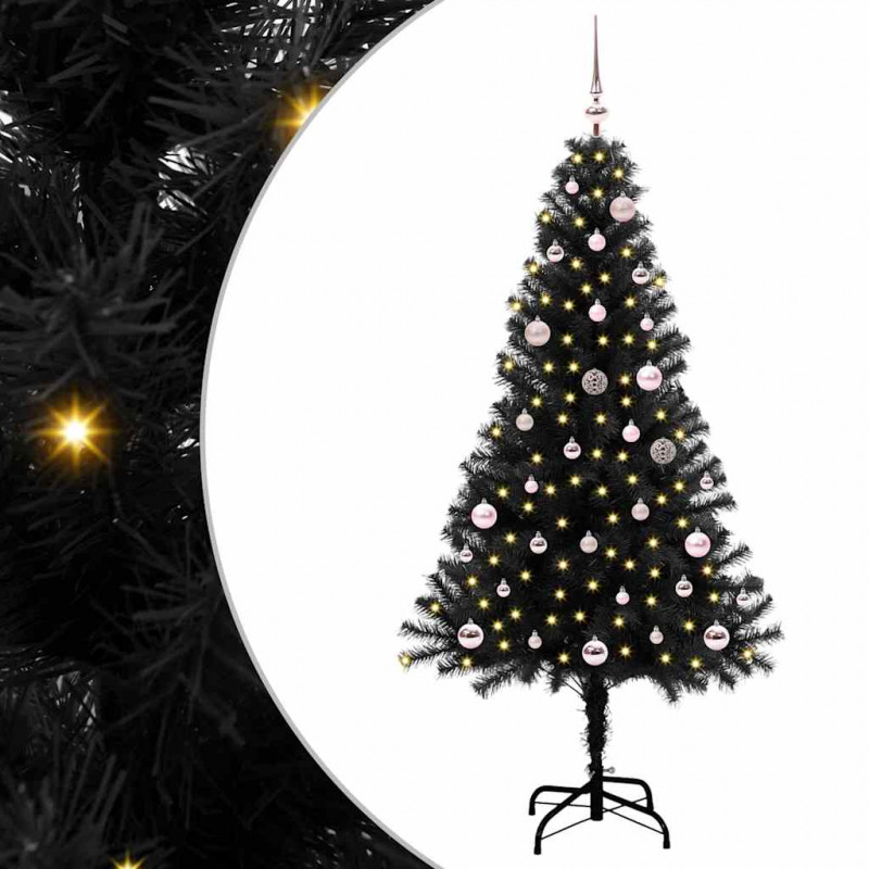 Choinka z 150 diodami LED z podstawą Czarny 150 cm PVC