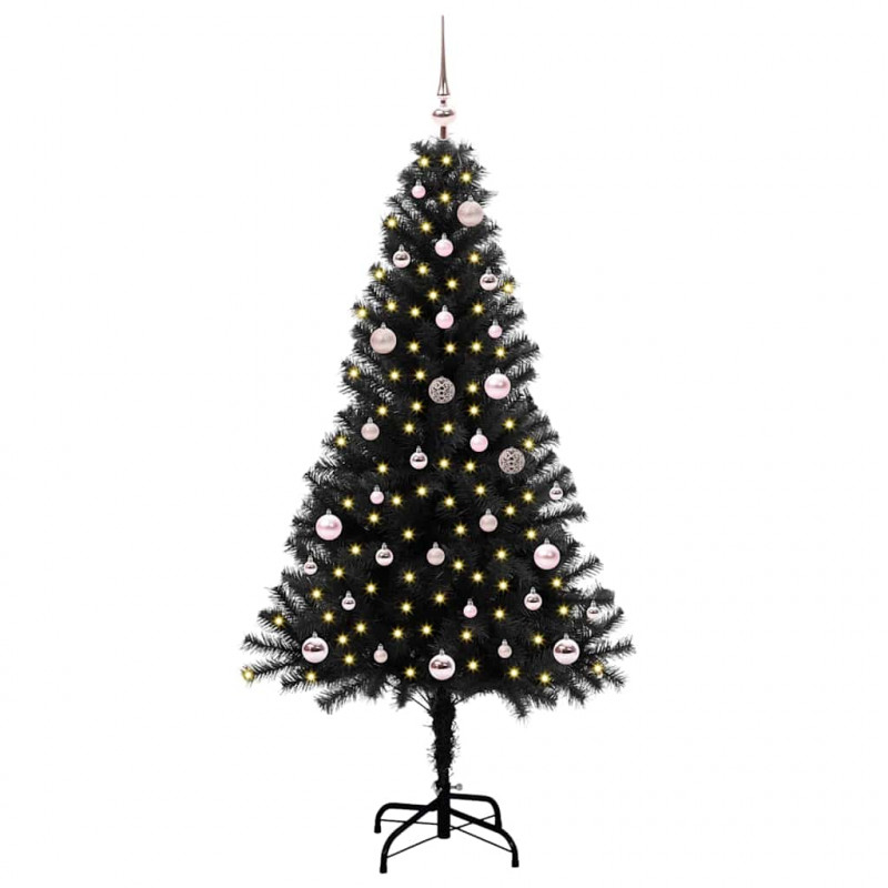 Choinka z 150 diodami LED z podstawą Czarny 150 cm PVC