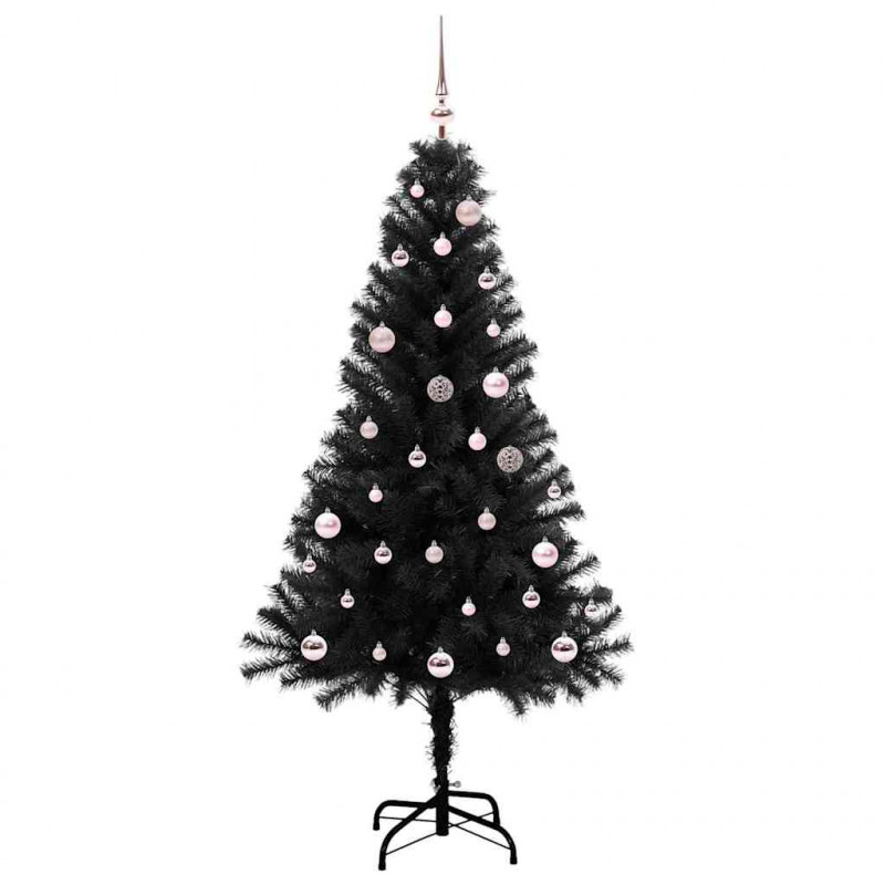 Choinka z 150 diodami LED z podstawą Czarny 150 cm PVC