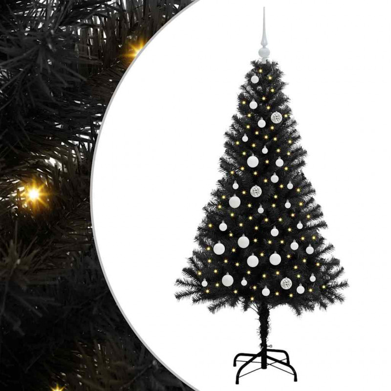 Choinka z 150 diodami LED z podstawą Czarny 150 cm PVC