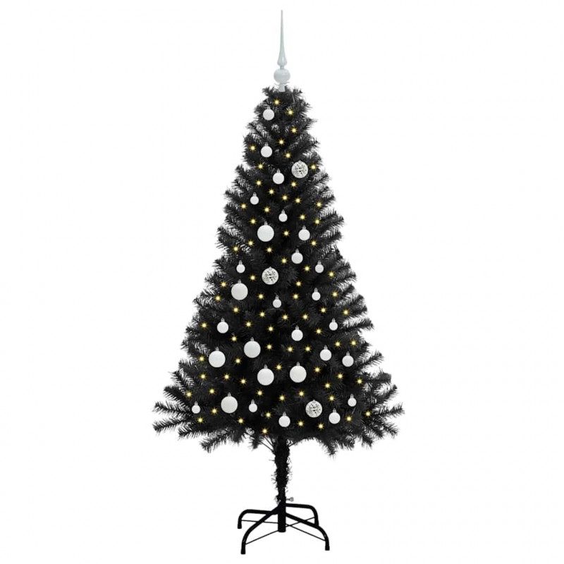 Choinka z 150 diodami LED z podstawą Czarny 150 cm PVC