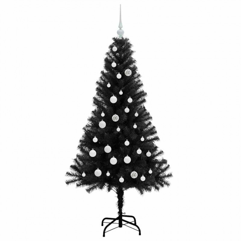 Choinka z 150 diodami LED z podstawą Czarny 150 cm PVC