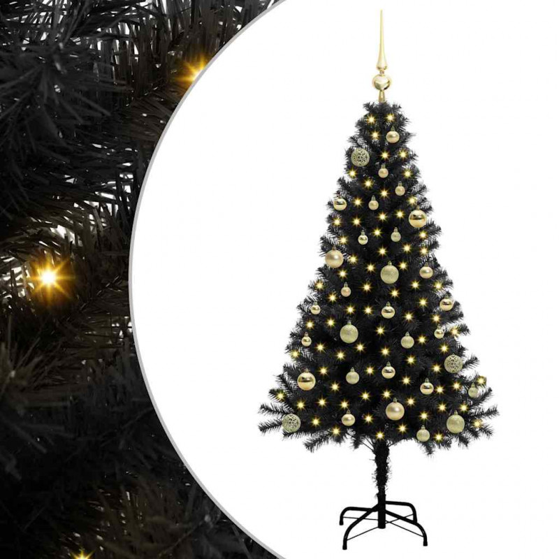 Choinka z 150 diodami LED z podstawą Czarny 150 cm PVC