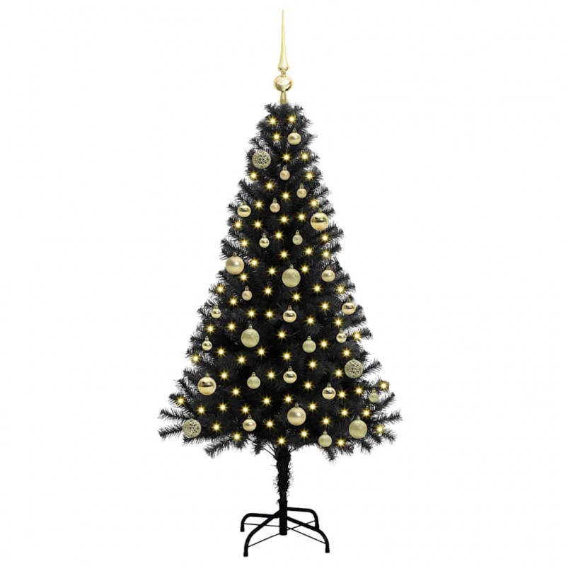 Choinka z 150 diodami LED z podstawą Czarny 150 cm PVC