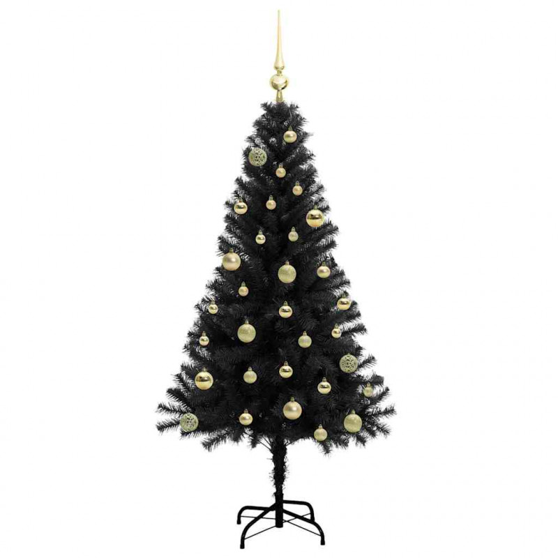 Choinka z 150 diodami LED z podstawą Czarny 150 cm PVC