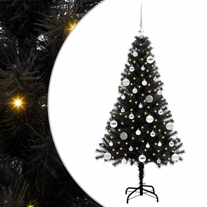 Choinka z 150 diodami LED z podstawą Czarny 150 cm PVC