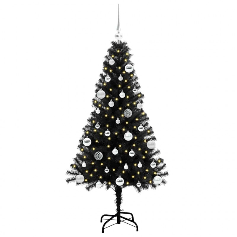 Choinka z 150 diodami LED z podstawą Czarny 150 cm PVC