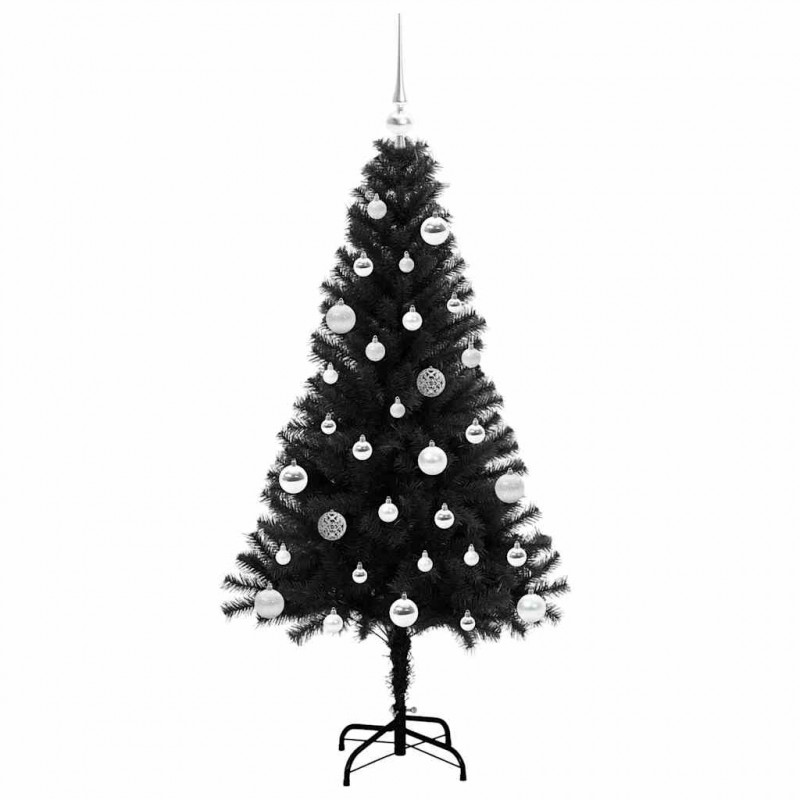 Choinka z 150 diodami LED z podstawą Czarny 150 cm PVC