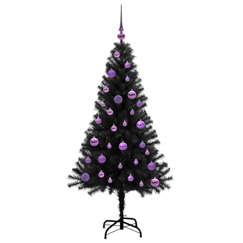 Choinka z 150 diodami LED z podstawą Czarny 150 cm PVC