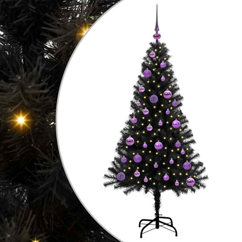 Choinka z 150 diodami LED z podstawą Czarny 150 cm PVC