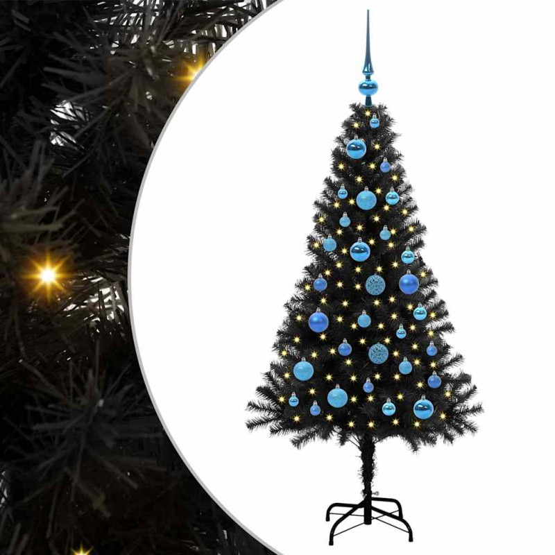 Choinka z 150 diodami LED z podstawą Czarny 150 cm PVC