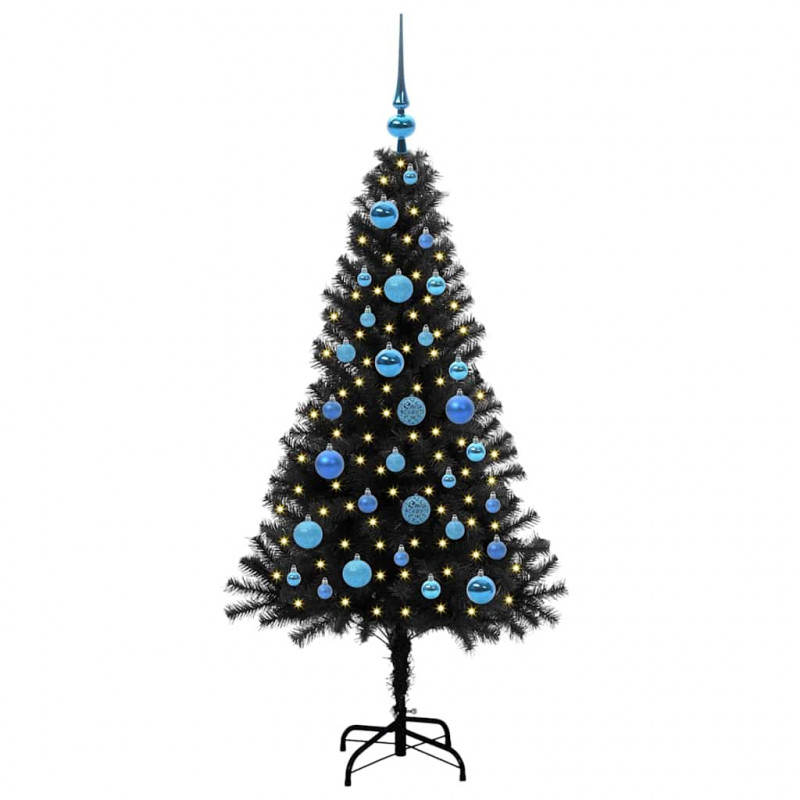 Choinka z 150 diodami LED z podstawą Czarny 150 cm PVC