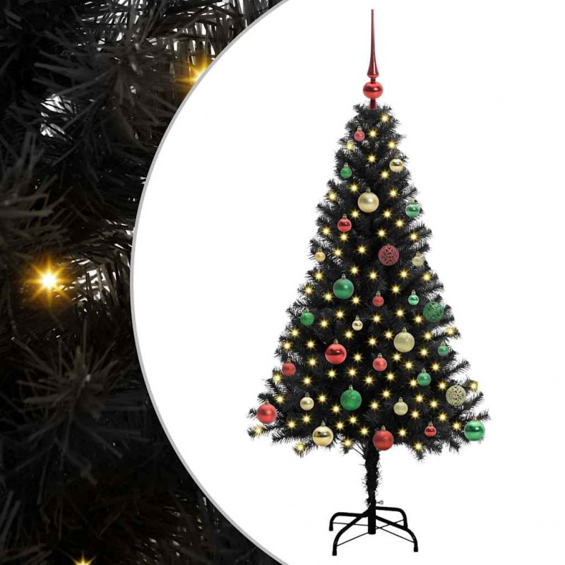 Choinka z 150 diodami LED z podstawą Czarny 150 cm PVC