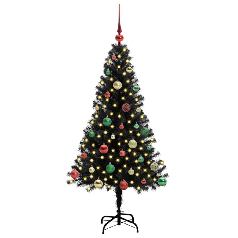 Choinka z 150 diodami LED z podstawą Czarny 150 cm PVC