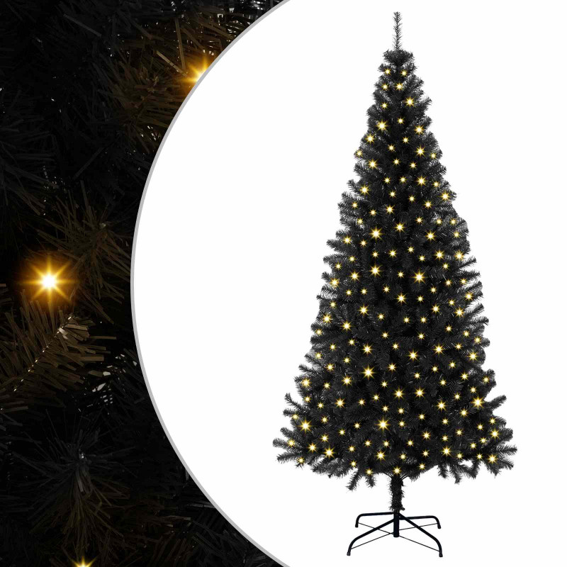 Choinka z 300 diodami LED z podstawą Czarny 180 cm PVC