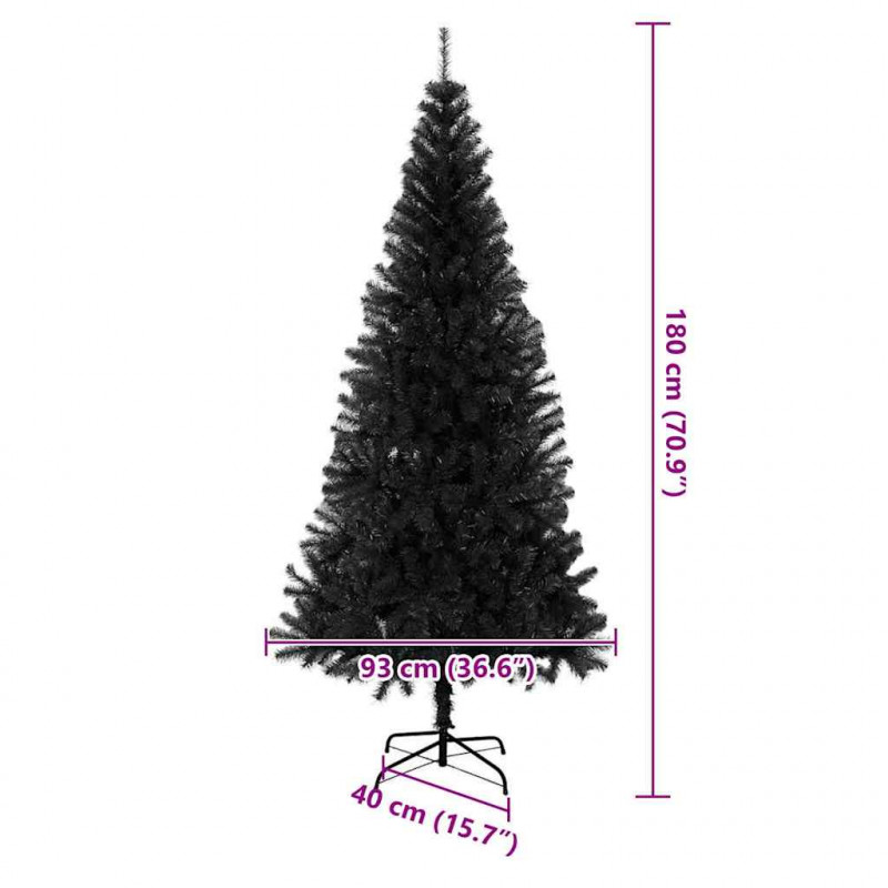 Choinka z 300 diodami LED z podstawą Czarny 180 cm PVC