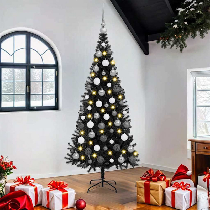 Choinka z 300 diodami LED z podstawą Czarny 180 cm PVC