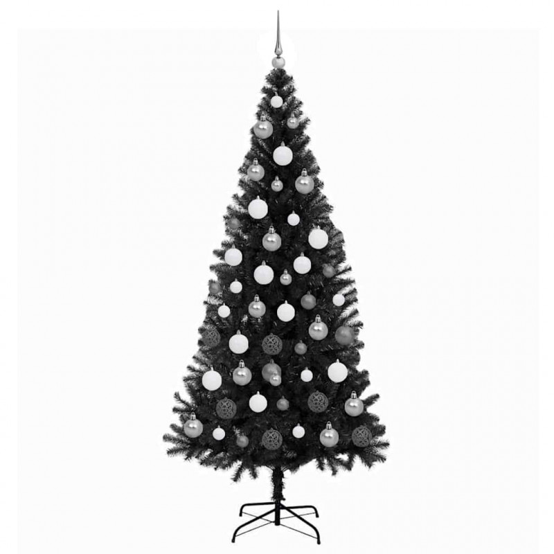 Choinka z 300 diodami LED z podstawą Czarny 180 cm PVC