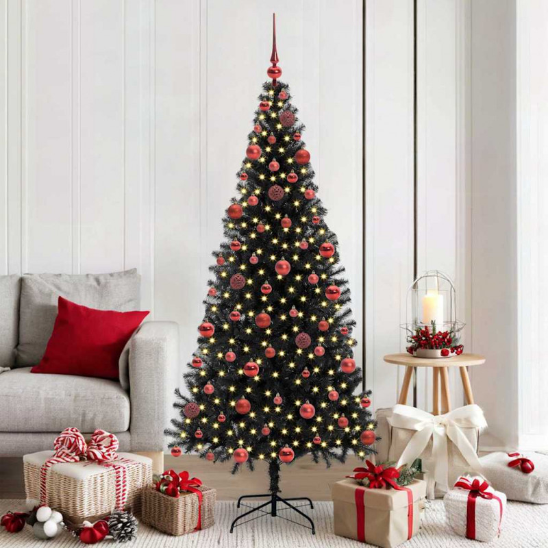 Choinka z 300 diodami LED z podstawą Czarny 180 cm PVC