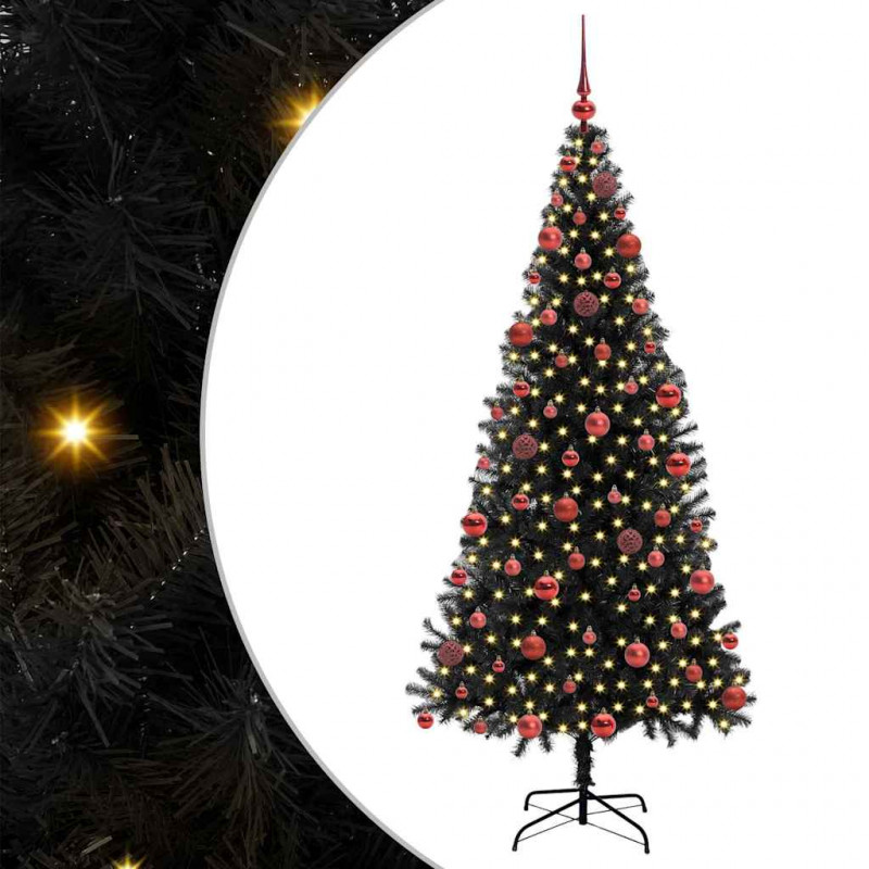 Choinka z 300 diodami LED z podstawą Czarny 180 cm PVC