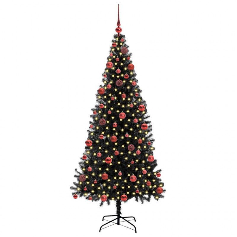 Choinka z 300 diodami LED z podstawą Czarny 180 cm PVC