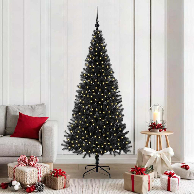 Choinka z 300 diodami LED z podstawą Czarny 180 cm PVC