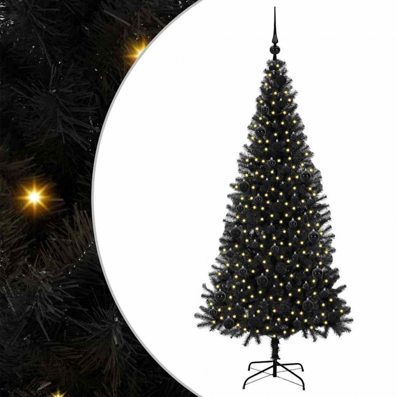 Choinka z 300 diodami LED z podstawą Czarny 180 cm PVC